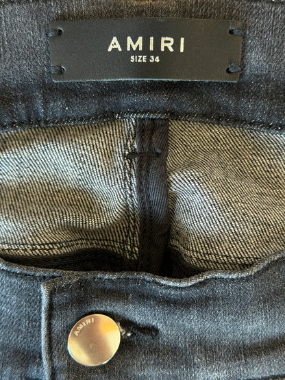 Amiri Storm Grey Staggered Logo Jeans