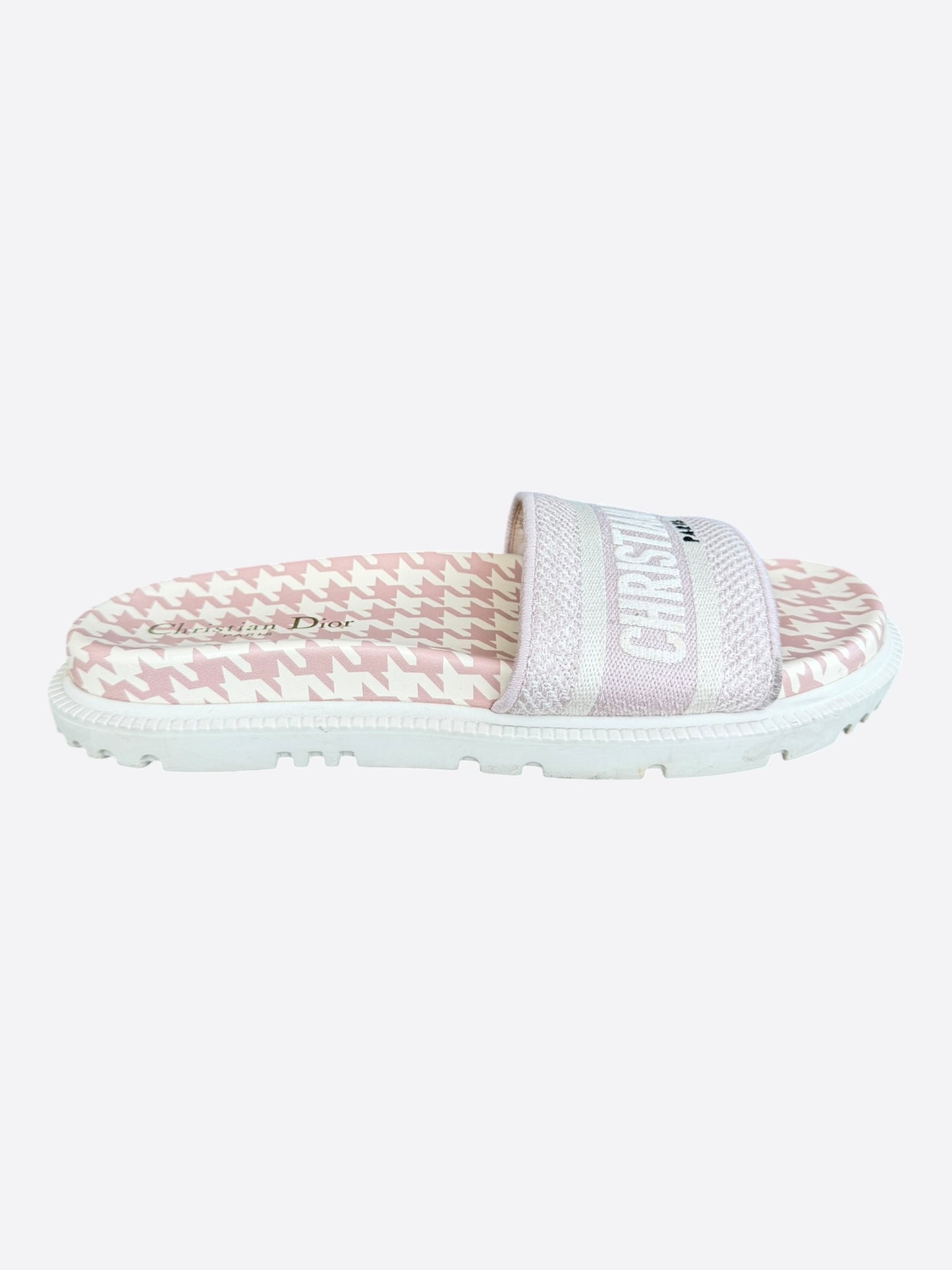 Dior Pink & White Houndstooth Dway Women's Slides