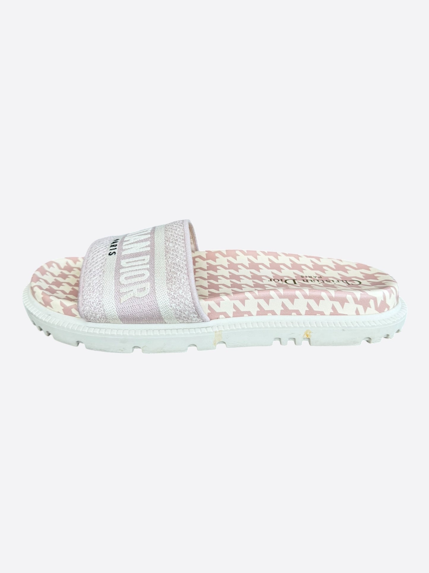 Dior Pink & White Houndstooth Dway Women's Slides