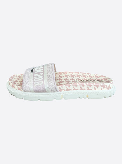 Dior Pink & White Houndstooth Dway Women's Slides