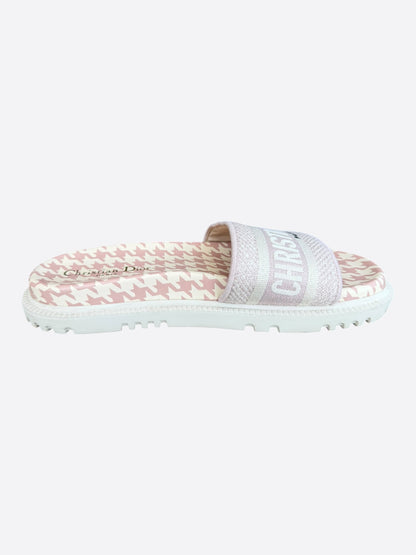 Dior Pink & White Houndstooth Dway Women's Slides