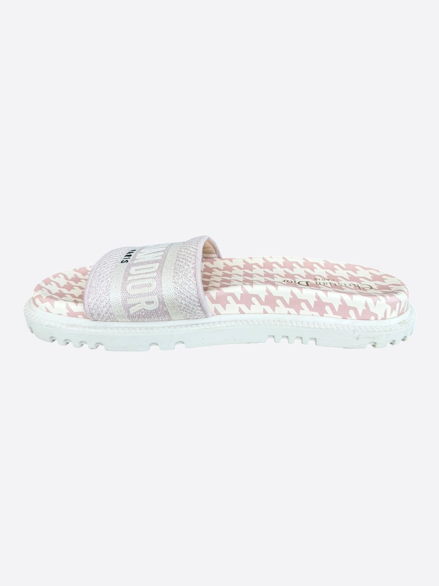 Dior Pink & White Houndstooth Dway Women's Slides