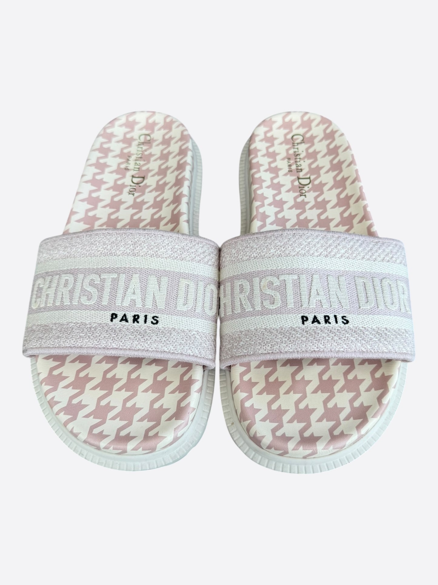 Dior Pink & White Houndstooth Dway Women's Slides