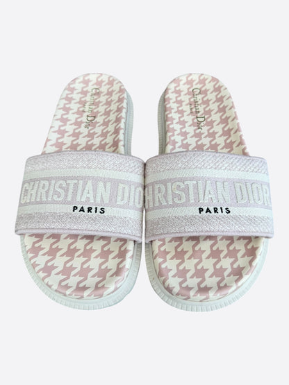 Dior Pink & White Houndstooth Dway Women's Slides
