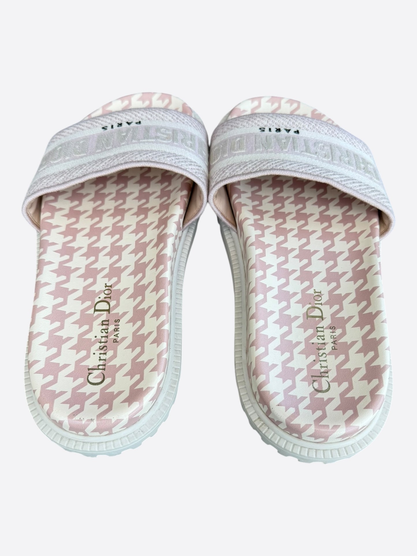 Dior Pink & White Houndstooth Dway Women's Slides