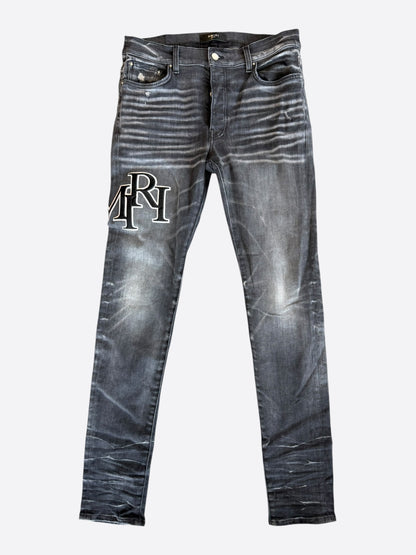 Amiri Storm Grey Staggered Logo Jeans