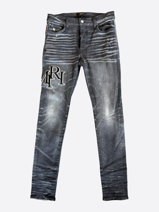 Amiri Storm Grey Staggered Logo Jeans