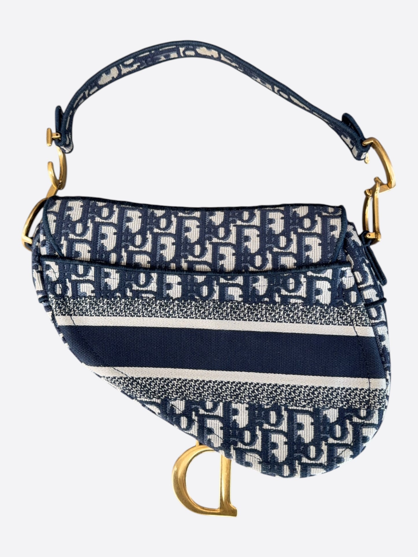 Dior White & Navy Oblique Saddle Bag