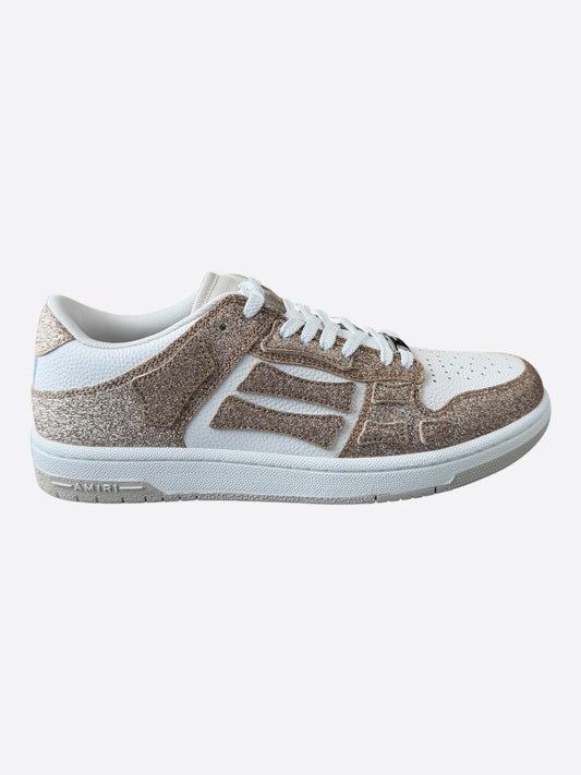 Amiri Gold & White Glitter Skel Low Top Sneakers