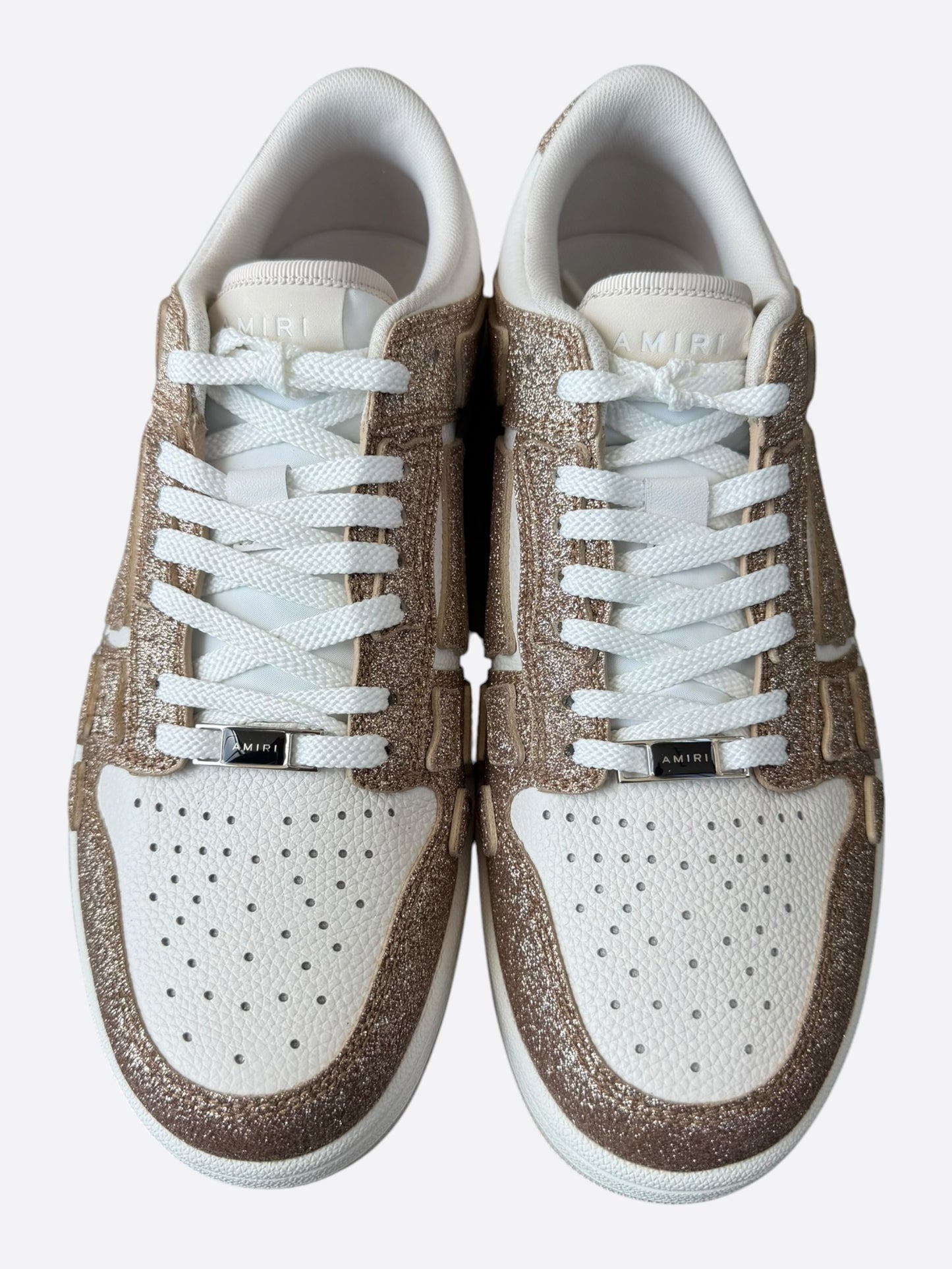 Amiri Gold & White Glitter Skel Low Top Sneakers