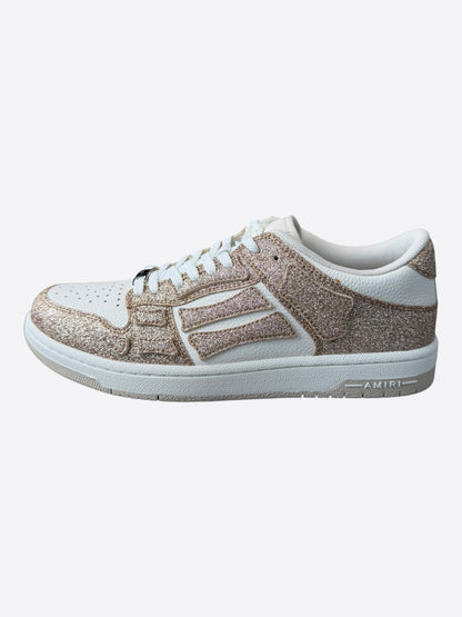 Amiri Gold & White Glitter Skel Low Top Sneakers