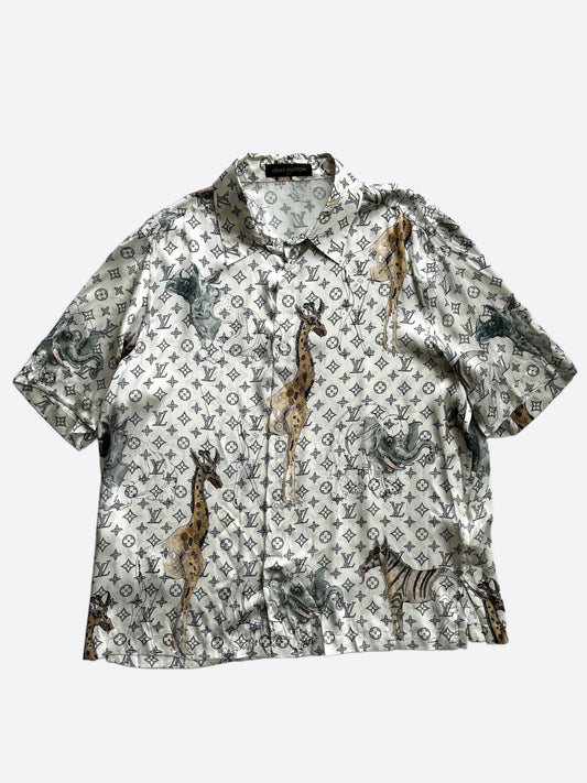 Louis Vuitton Chapman Brothers Cream Monogram Silk Button Up Shirt