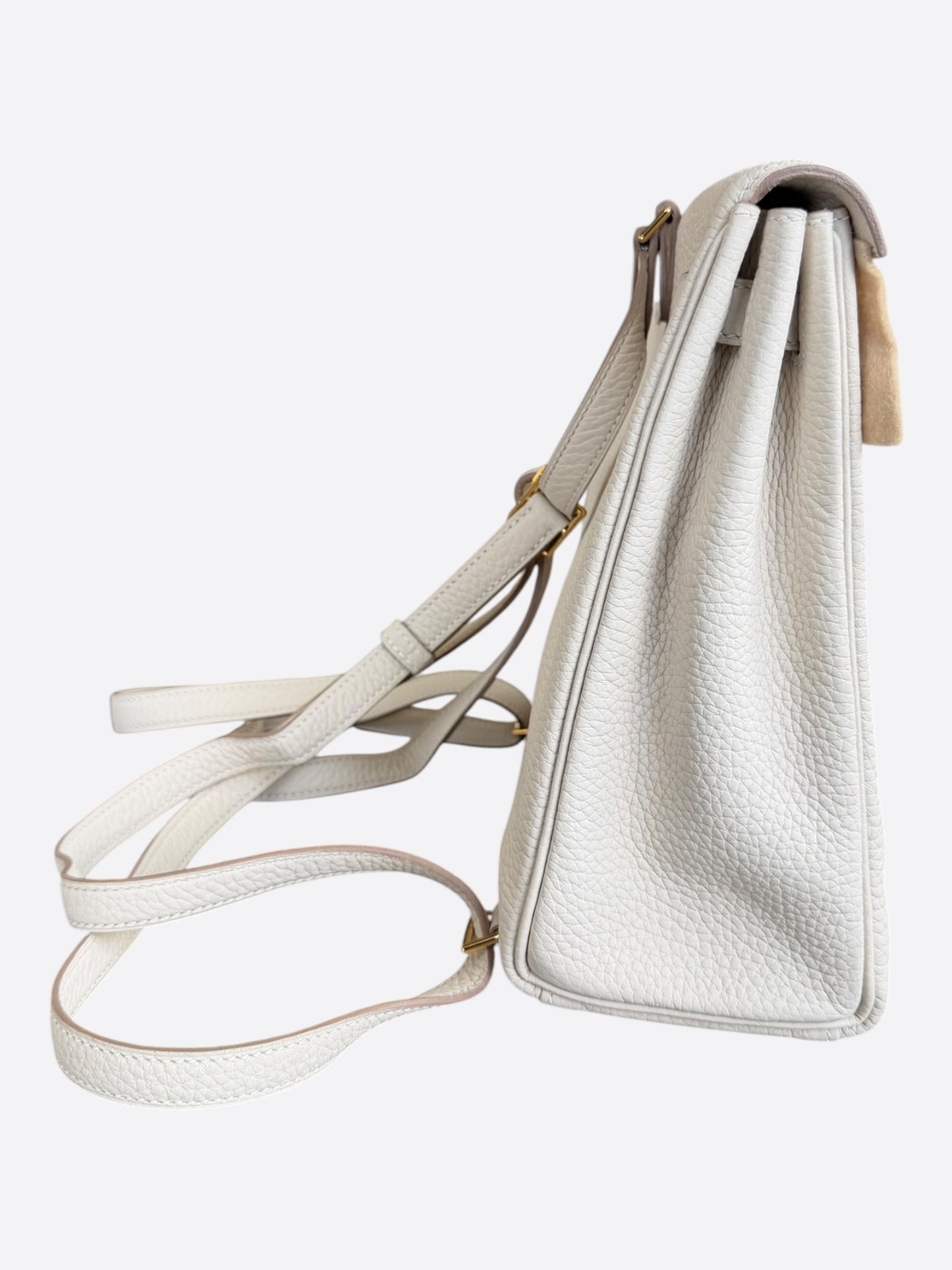 Hermes White Togo & Gold Hardware Kelly Ado Backpack