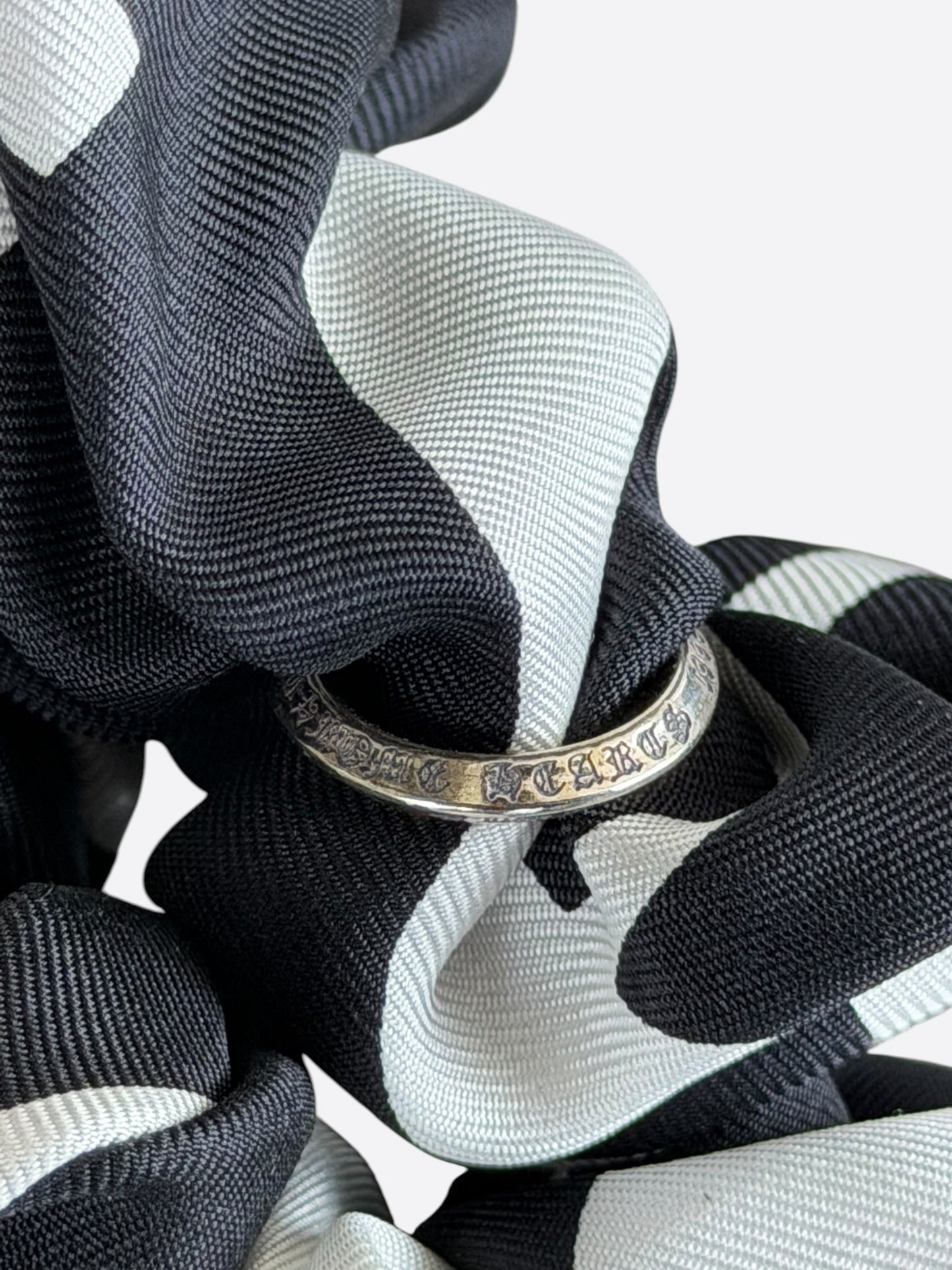 Chrome Hearts White & Black Plus Cross Silk Scrunchie