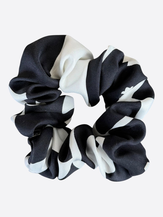 Chrome Hearts White & Black Plus Cross Silk Scrunchie