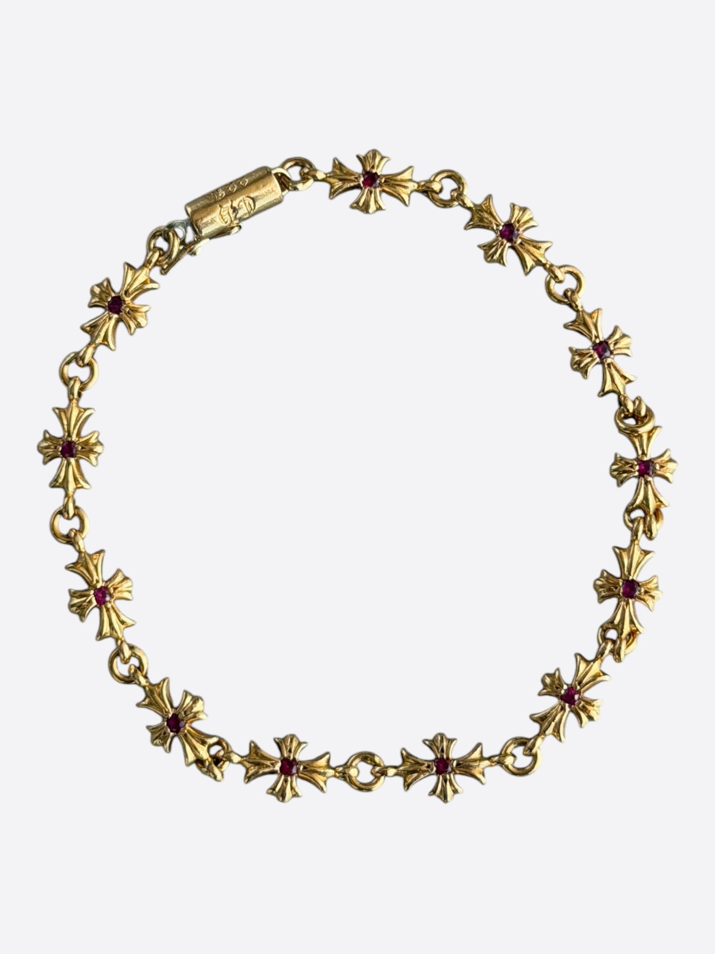 Chrome Hearts 22K Yellow Gold & Pink Rubies Tiny-E Bracelet