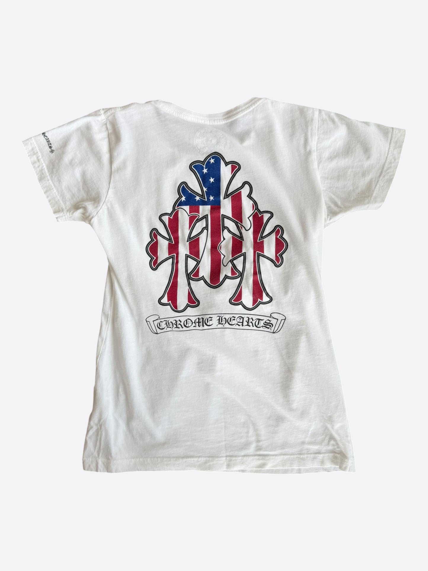 Chrome Hearts White & Black USA Triple Cross Logo Women's T-Shirt