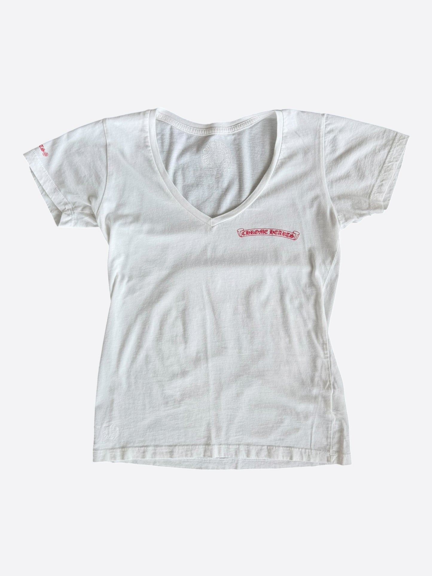 Chrome Hearts White & Red Horseshoe Logo Women's T-Shirt