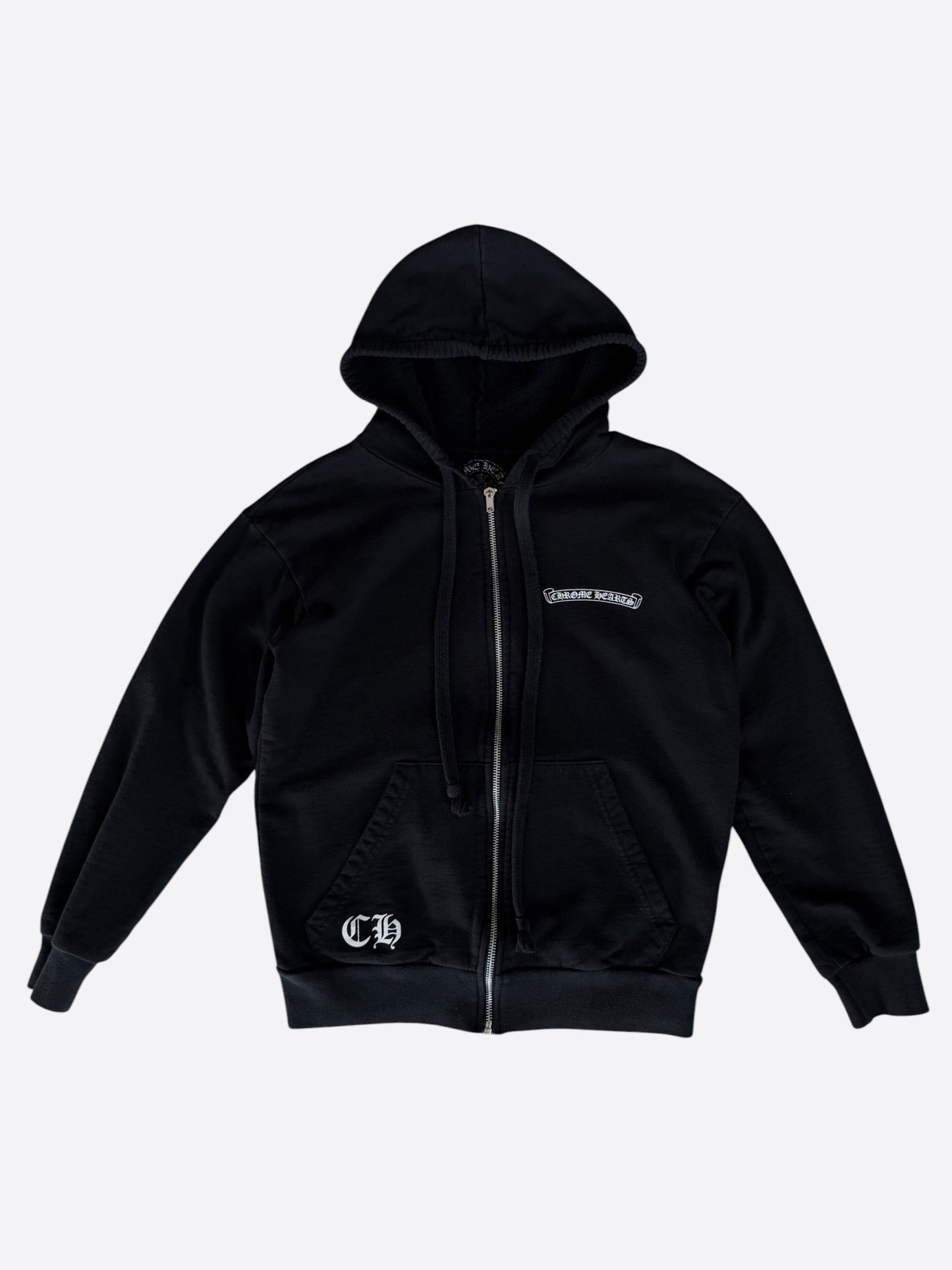 Chrome Hearts Black & White Fleur Logo Zip Up Hoodie