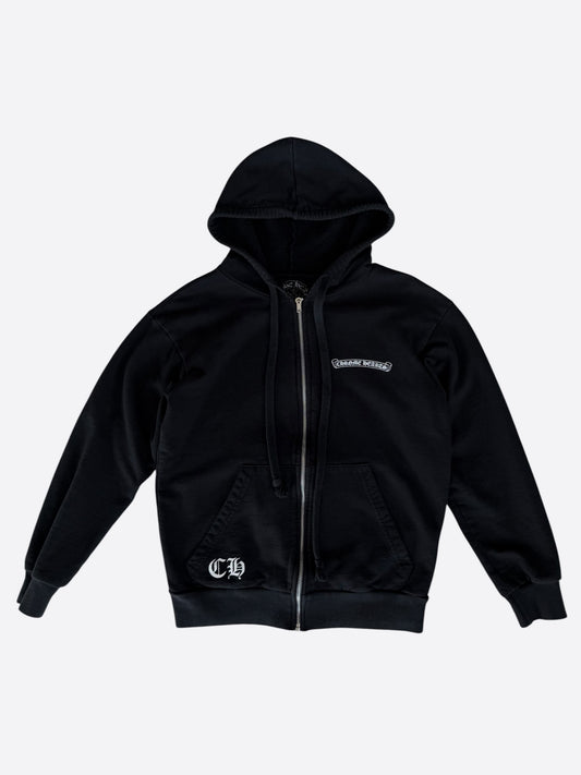 Chrome Hearts Black & White Fleur Logo Zip Up Hoodie