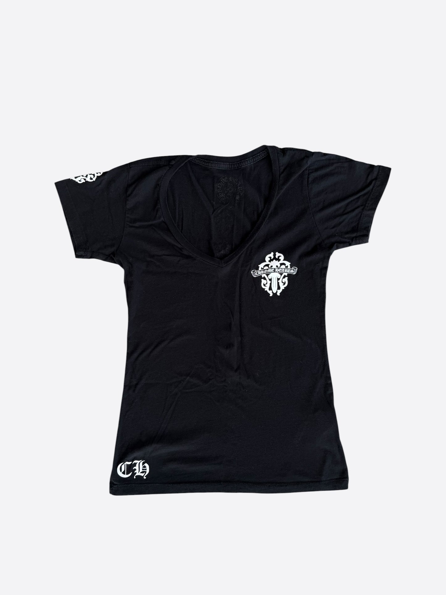 Chrome Hearts Black & White Vertical Dagger Logo Women's T-Shirt