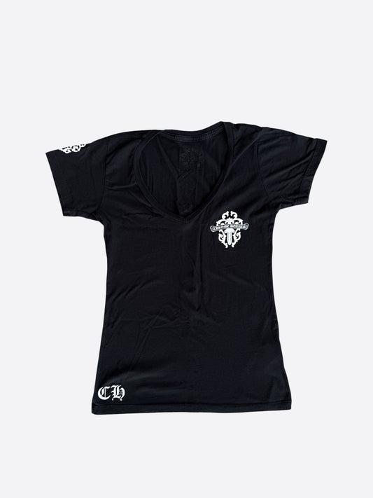 Chrome Hearts Black & White Vertical Dagger Logo Women's T-Shirt