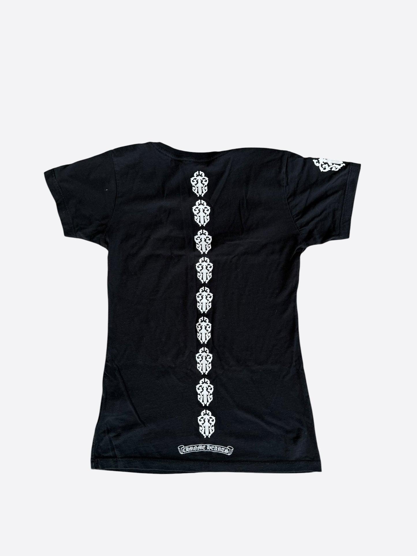 Chrome Hearts Black & White Vertical Dagger Logo Women's T-Shirt