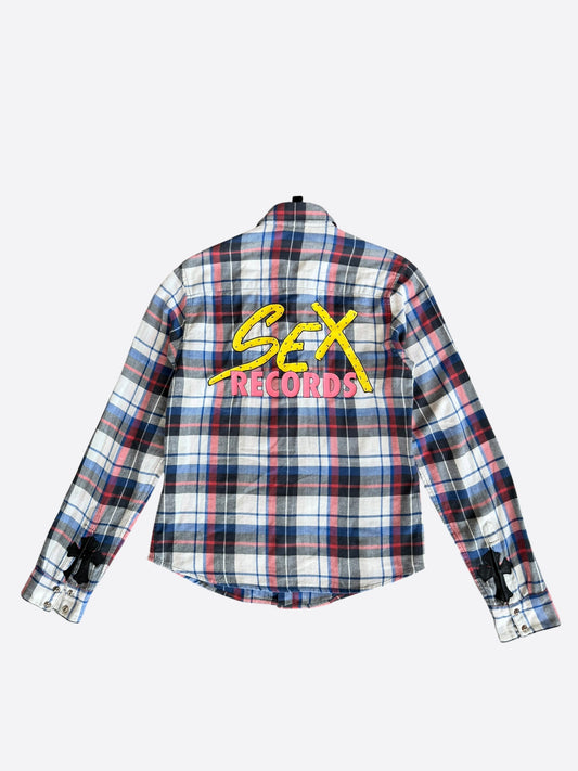 Chrome Hearts Matty Boy White & Blue Sex Recrods Cross Patch Flannel