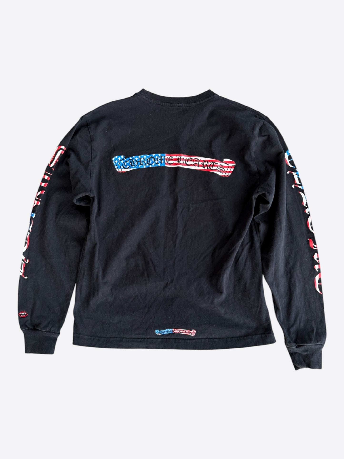 Chrome Hearts Matty Boy Black USA Flag Script Logo Longsleeve T-Shirt