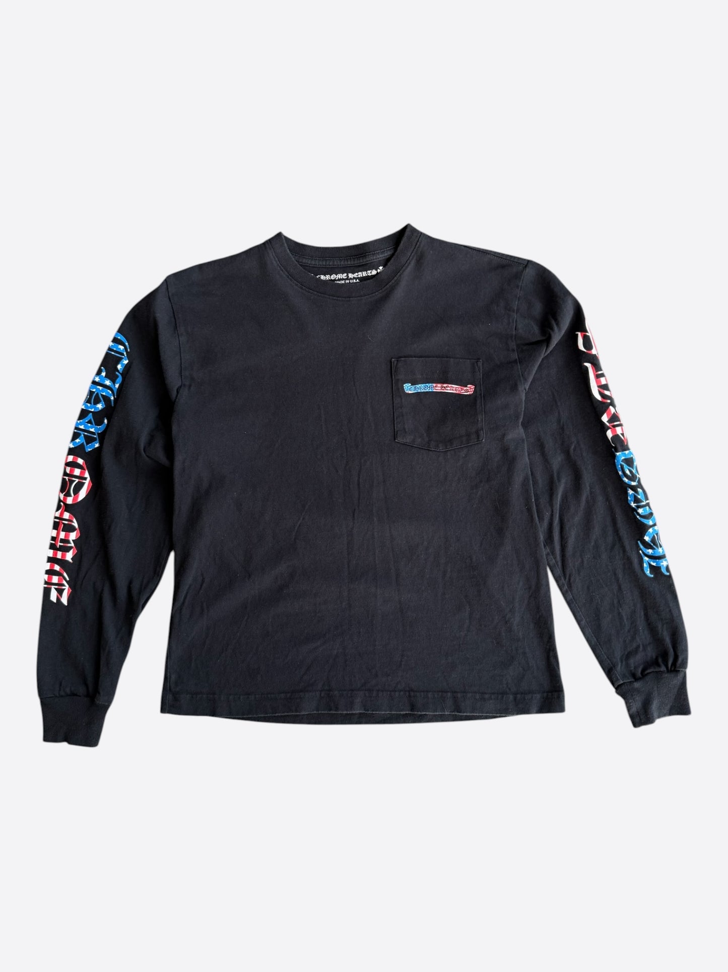 Chrome Hearts Matty Boy Black USA Flag Script Logo Longsleeve T-Shirt