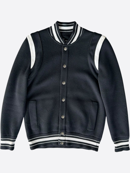 Givenchy Black & White Wool 4G Logo Striped Bomber Jacket