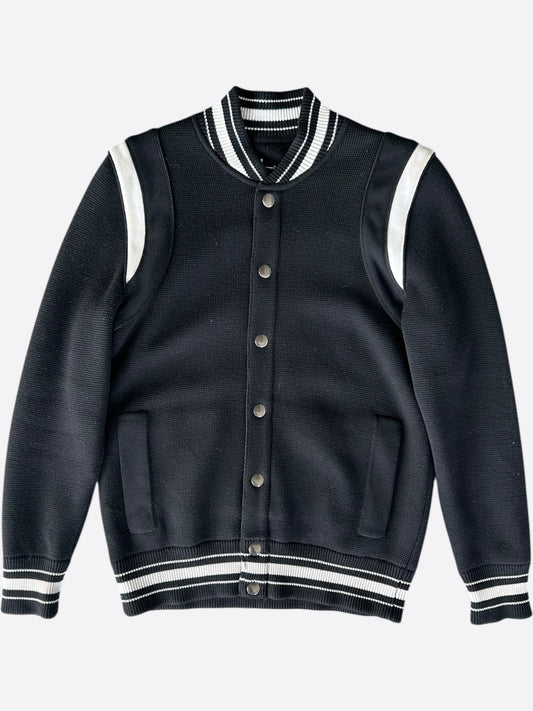 Givenchy Black & White Wool 4G Logo Striped Bomber Jacket
