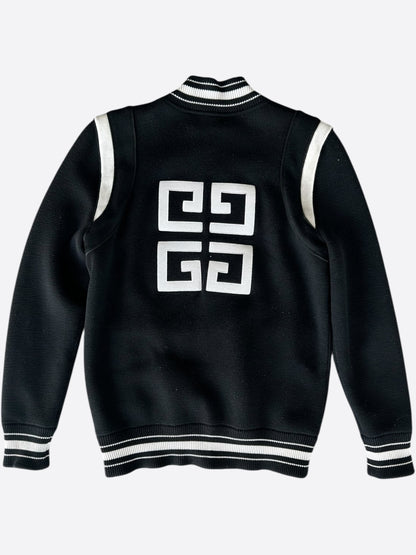 Givenchy Black & White Wool 4G Logo Striped Bomber Jacket