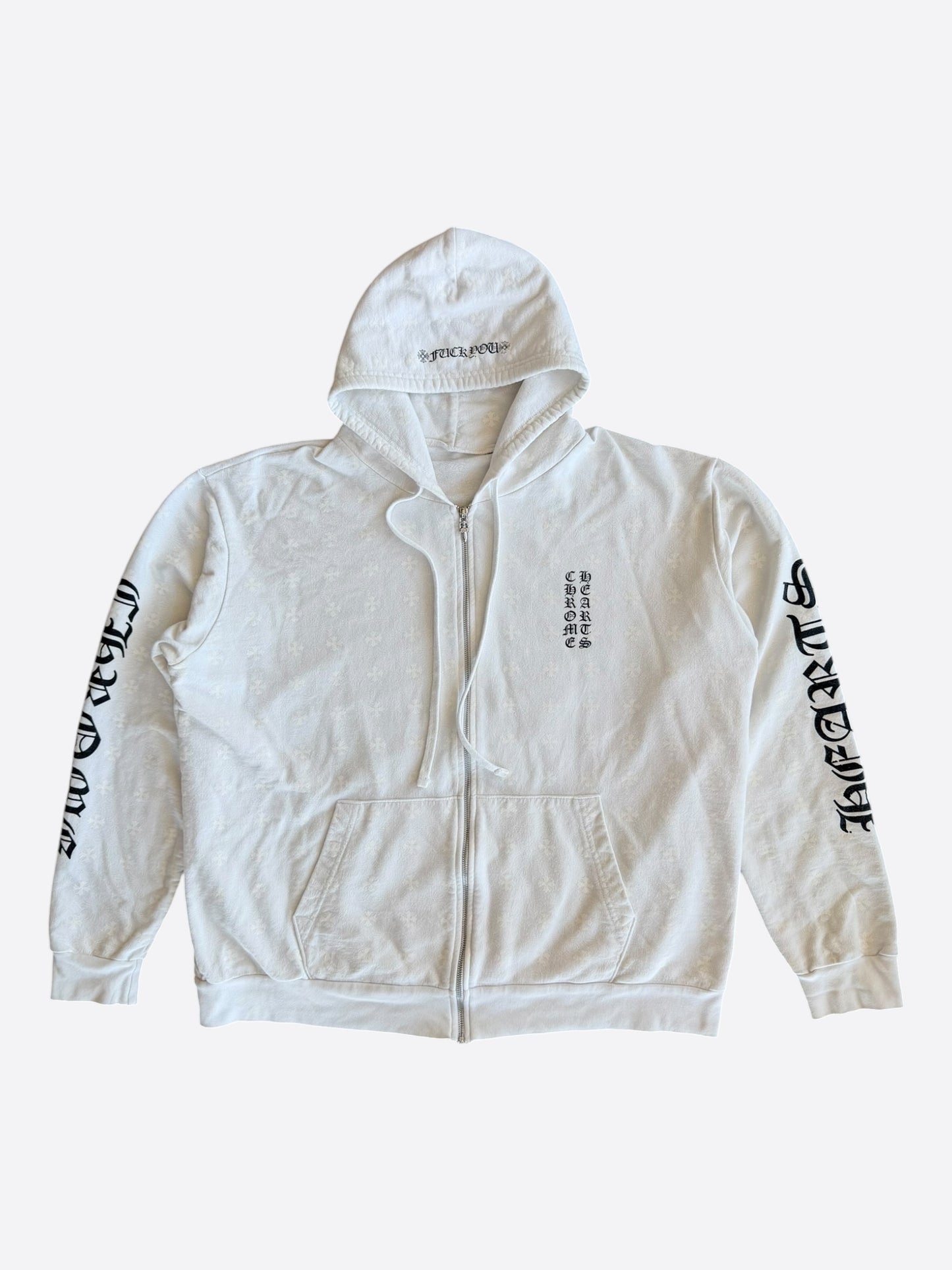 Chrome Hearts White & Black Cross Jacquard Horseshoe Logo Zip Up Hoodie