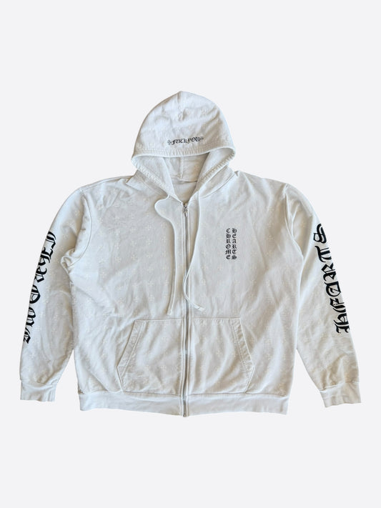 Chrome Hearts White & Black Cross Jacquard Horseshoe Logo Zip Up Hoodie