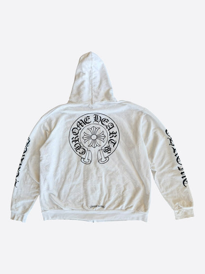 Chrome Hearts White & Black Cross Jacquard Horseshoe Logo Zip Up Hoodie