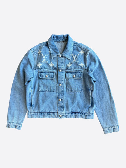 Louis Vuitton Blue Distressed Monogram Denim Jacket