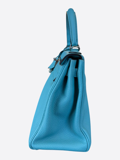 Hermes Blue Atoll Togo & Palladium Hardware Kelly 28