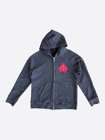 Chrome Hearts Navy & Red Triple Cross Patch Zip Up Hoodie