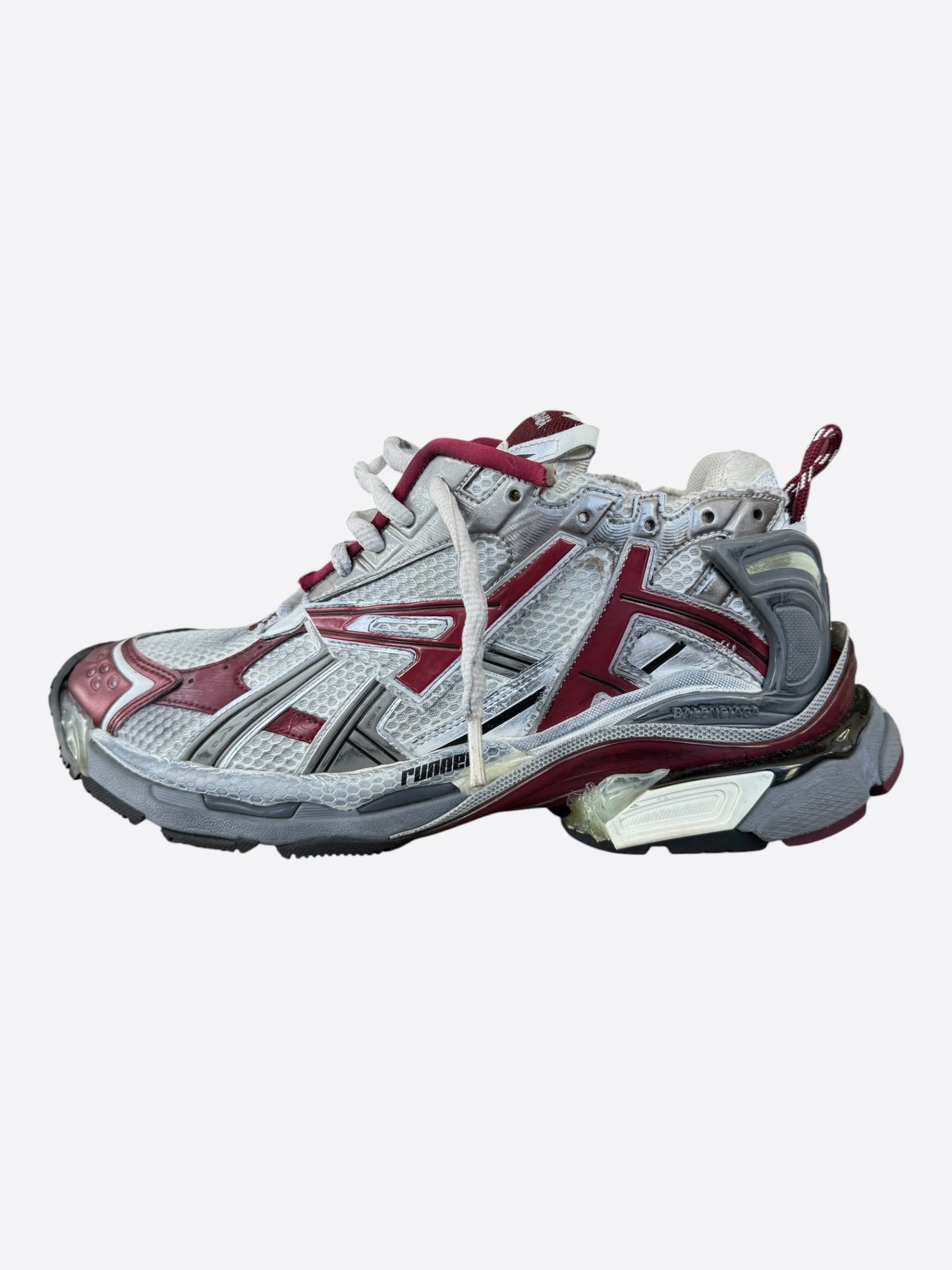 Balenciaga White & Red Mesh Runner Sneakers