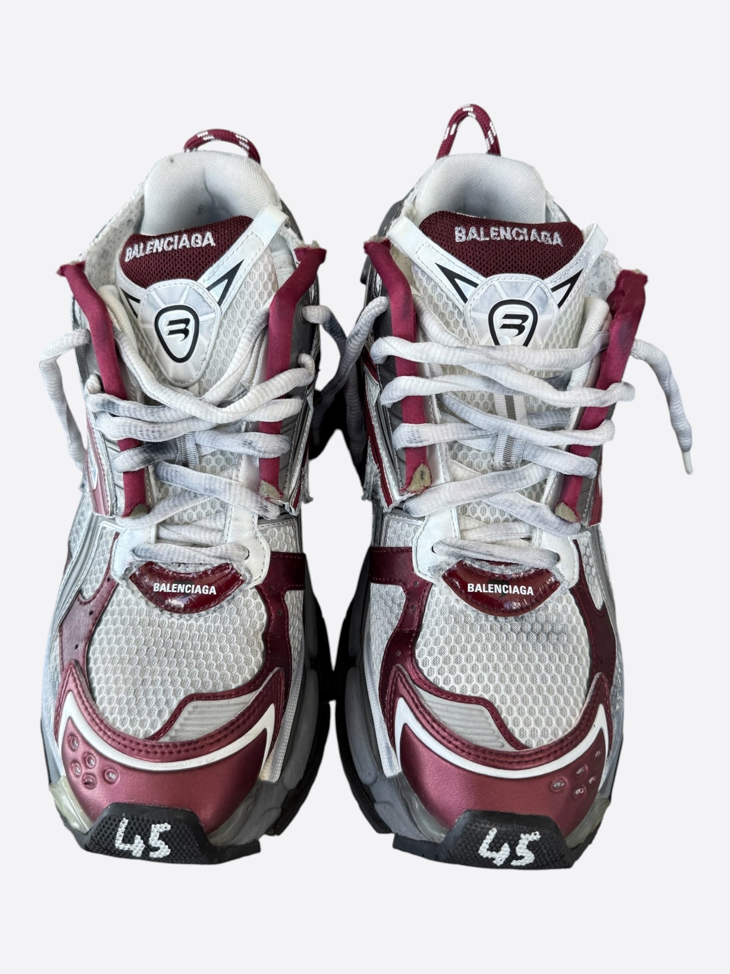Balenciaga White & Red Mesh Runner Sneakers