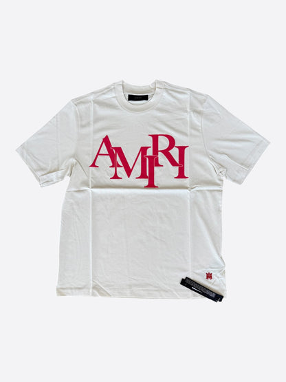 Amiri White & Red Staggered Logo T-Shirt