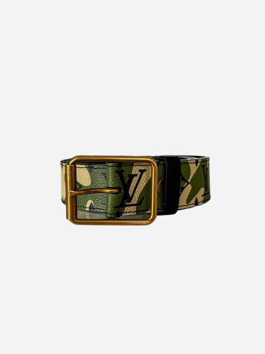 Louis Vuitton Takashi Murakami Green Camouflage Monogram Belt