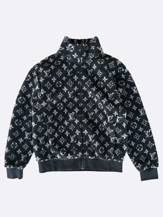 Louis Vuitton Black & Grey Monogram Fleece Zip Up Jacket