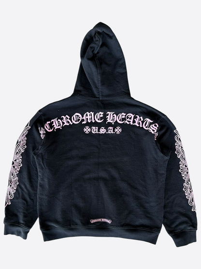 Chrome Hearts Black & Pink Floral Logo Hoodie