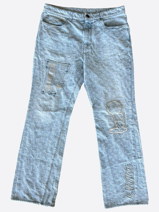 Louis Vuitton NBA Blue & White Monogram Flared Jeans