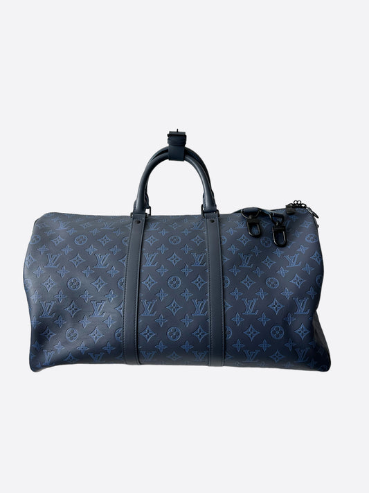 Louis Vuitton Blue Shadow Leather Monogram Keepall 50