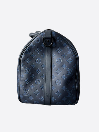 Louis Vuitton Blue Shadow Leather Monogram Keepall 50