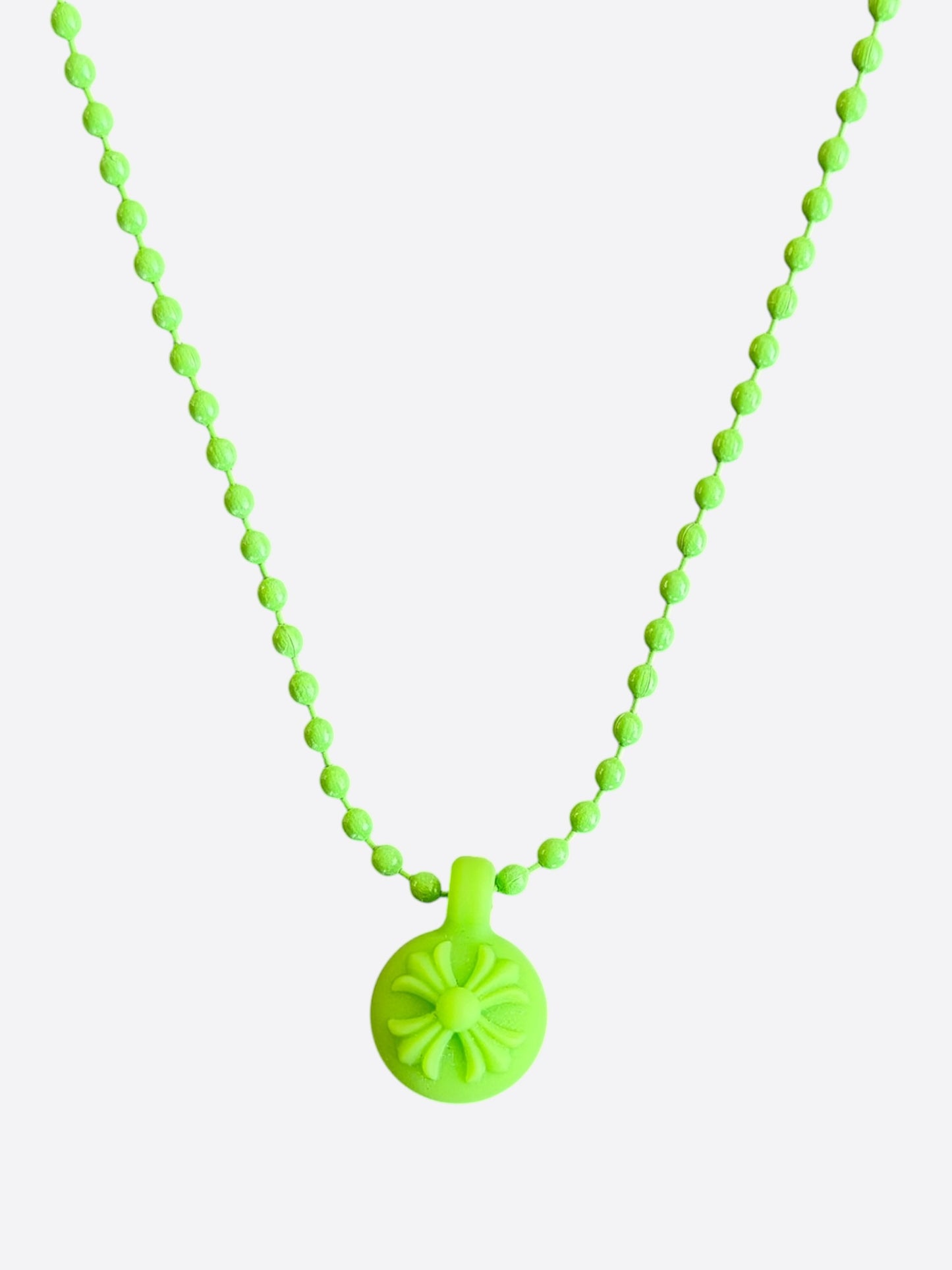 Chrome Hearts Green Silichrome Cross Ball Necklace