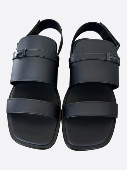 Hermes Black Leather Giacomo Sandals